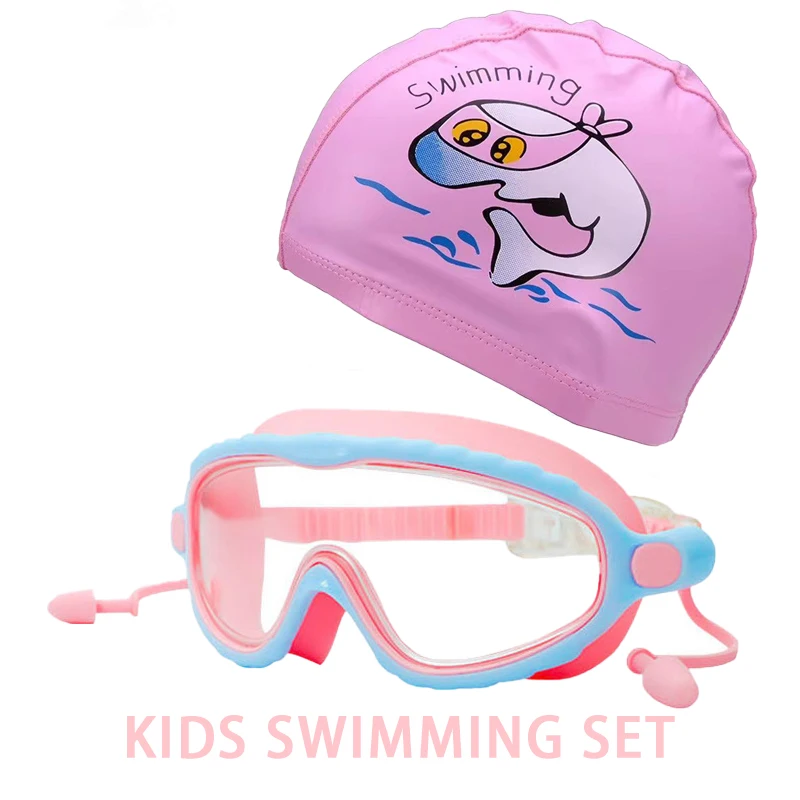 JSJM Kinder-Schwimmbrillen-Set für Jungen und Mädchen von 3–15 Jahren, großer Rahmen, HD-Ansicht, beschlagfreie Silikon-Schwimmbrille mit PU-Badekappe – Detail 11
