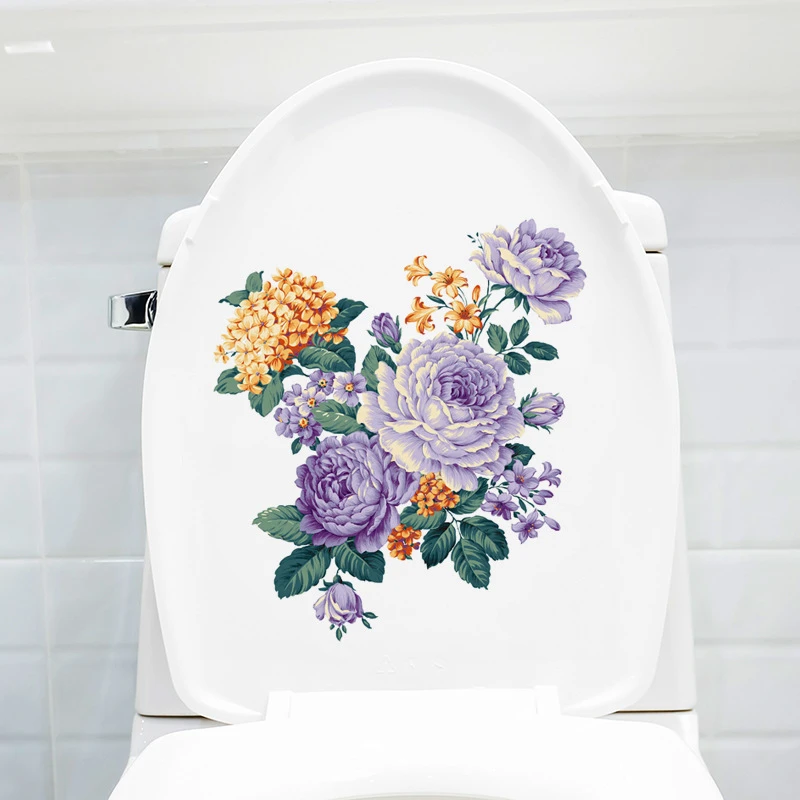PVC Toilet Lid Decals Bird Floral Daisy Rose Peony Butterfly Pattern Toilet Stool Commode Sticker For Bathroom Self Adhesive 1pc