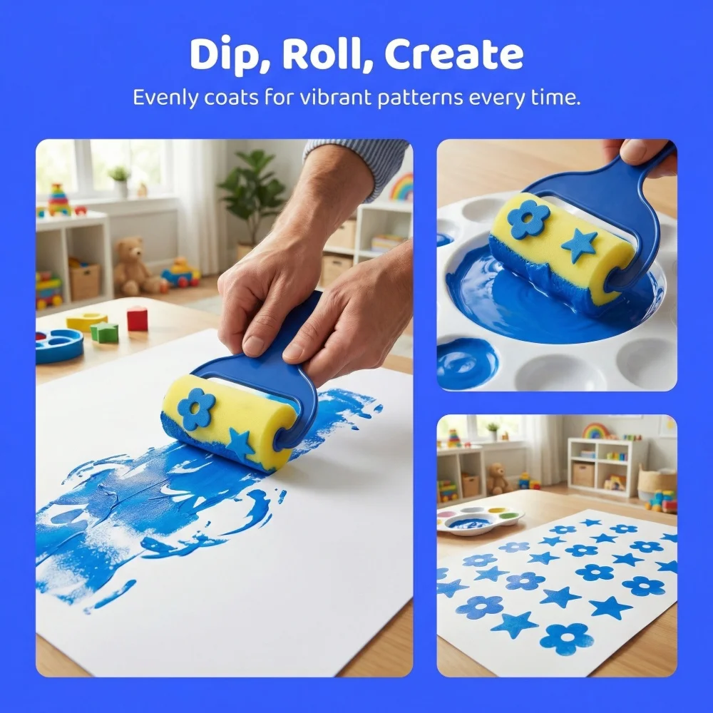 4개입 스펀지 롤러 스탬프 세트, 아크릴 구아슈용 패턴 페인팅 도구, 종이 점토용 DIY 공예 롤러, 세척 가능