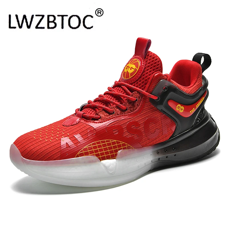 

LWZBTOC Mens Basketball Shoes Breathable Sneakers Fabric Sport Shoes Red Black Ice Blue Color Running Shoes For Man