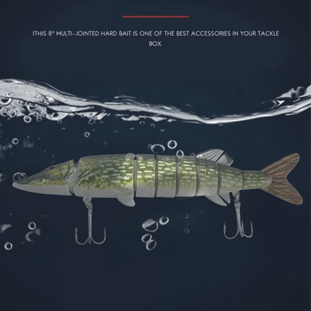 20cm 40g Lifelike Multi-jointed 8-segement Pike Muskie Fishing Lure Swimbait Crankbait Hard Bait Fish Hook Tackle ArmyGreen fishing lure,carp fishing bait