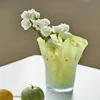 Glass Vase Hand Wavy Edge Pleated Gradient Color Hydroponic Glass Bottle Flower Vase Terrarium Home Decoration Accessories 3