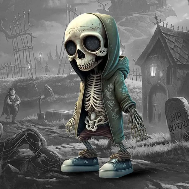 Resin Cool Skeleton Figures Halloween Skeleton Figurine Skull Horrible  Ornaments Car Instrument Panel Desk Decoration