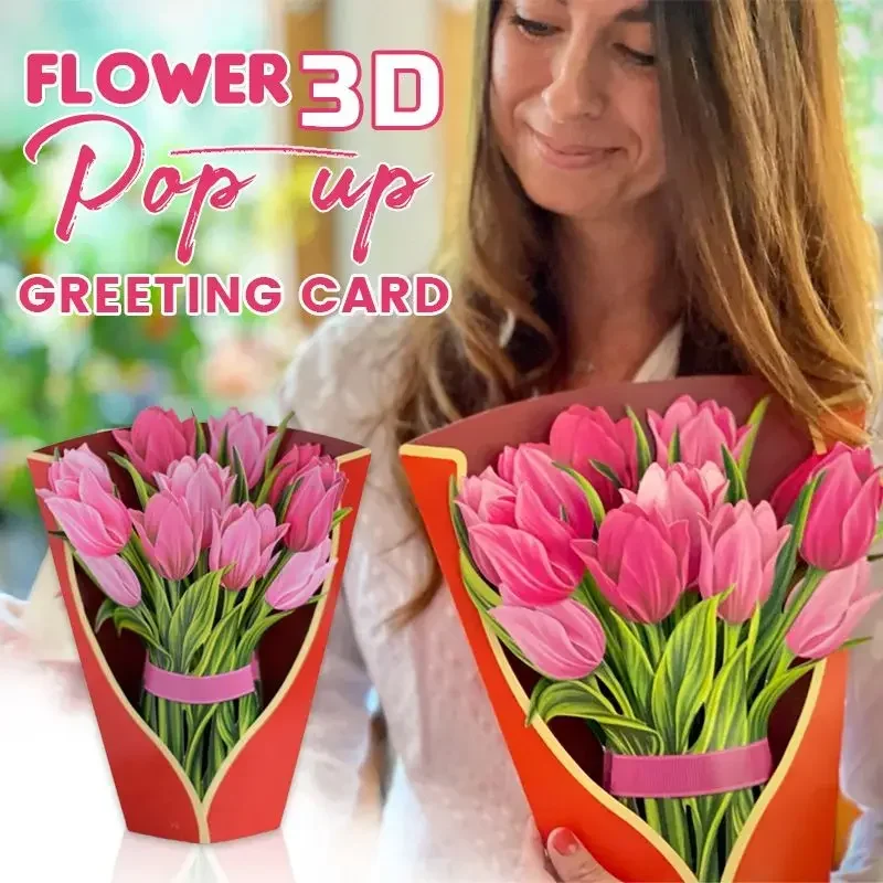 Paper Flower Bouquet Card 3D Pops-up Bouquet Forever Paper Hand Bouquet Valentine's Day Gift Mother's Day Cards image