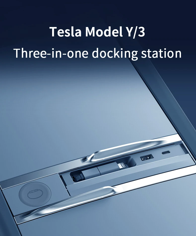 For New Tesla Model Y/3 USB Hub 27W 3 in 1 Docking Station with retractable cabl