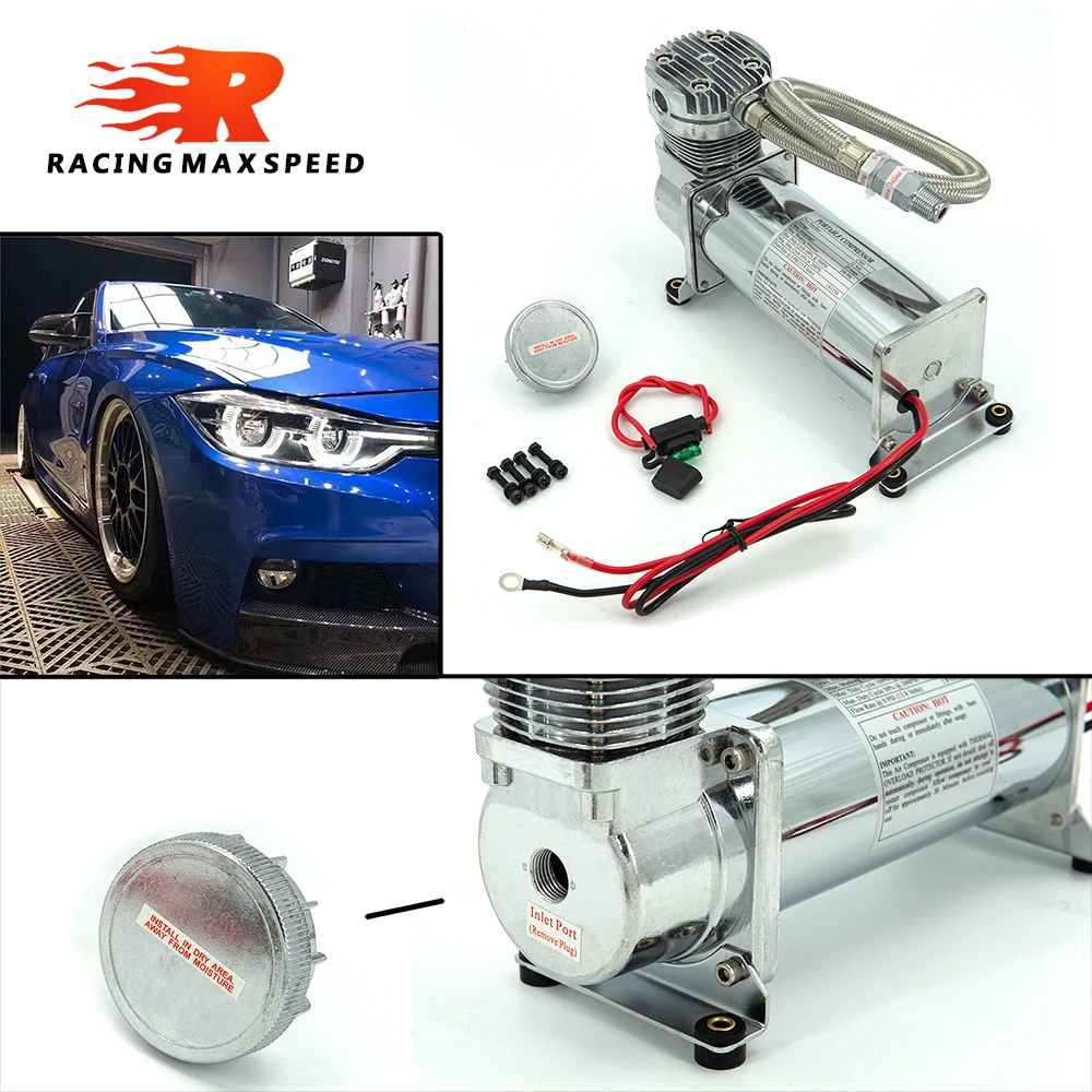 Car Air Suspension Compressor Universal DC 12V 480c MAXPOWER 200 PSI OUTLET 1/4 NPT 3/8 NPT 14ASC