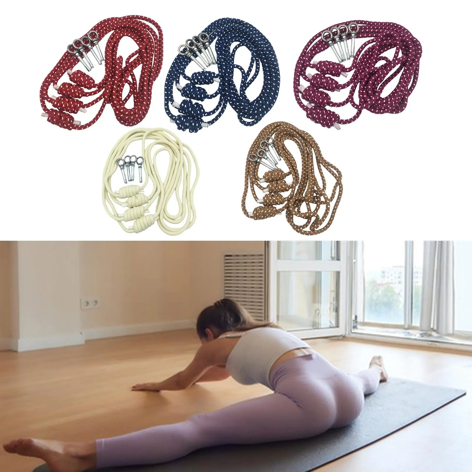 4Pcs Yoga Wall Rope Portable Yoga Stretching Strap Auxiliary Rope for Strength Training Pilates Workout Gym Accessories