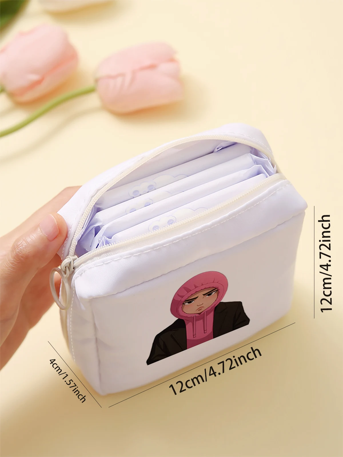 Cartoon pattern printed sanitary napkin storage bag, women's lightweight tissue bag, sanitary tissue bag