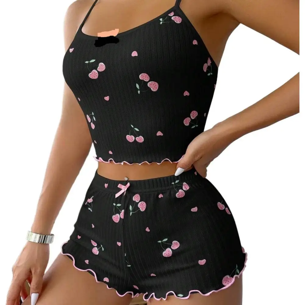 Pajama Set for Women Sleepwear Sexy Strap Vest Top Shorts Nightwear Pijamas Sexy Lingerie Sleep Shorts Set Sleepwear