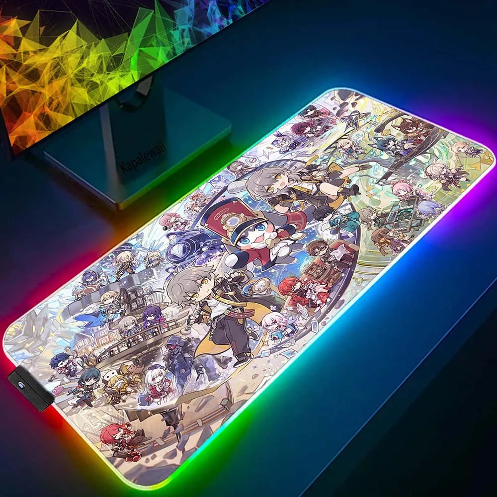 고무 책상 매트 게이머 패드, XXL 대형 게임용 마우스 패드, 혼카이 스타 레일, LED 마우스 패드, PC 마우스 매트, 대형 마우스 패드, 키보드 매트, RGB