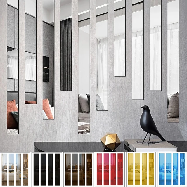 10Db Akril Tükör Falmatrica Téglalap Alakú Önálló Barkács Háttér Fal Derék Vonal Otthoni Nappali Dekoráció