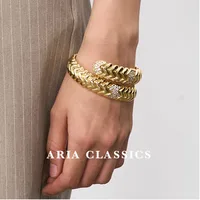 Rhinestone pave double layered snake bangle for women Snap clasp wide bangles vintage handmade elegant jewelry new in 1