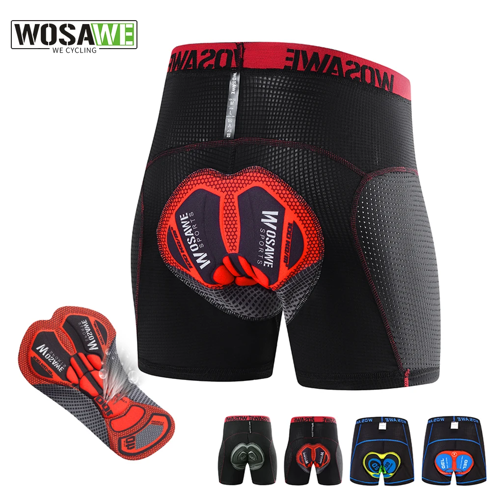 

WOSAWE Men's Cycling Underwear Summer Breathable Mesh Gel Pad Shorts Shockproof MTB Road Bike Riding Shorts Bicycle Underpant