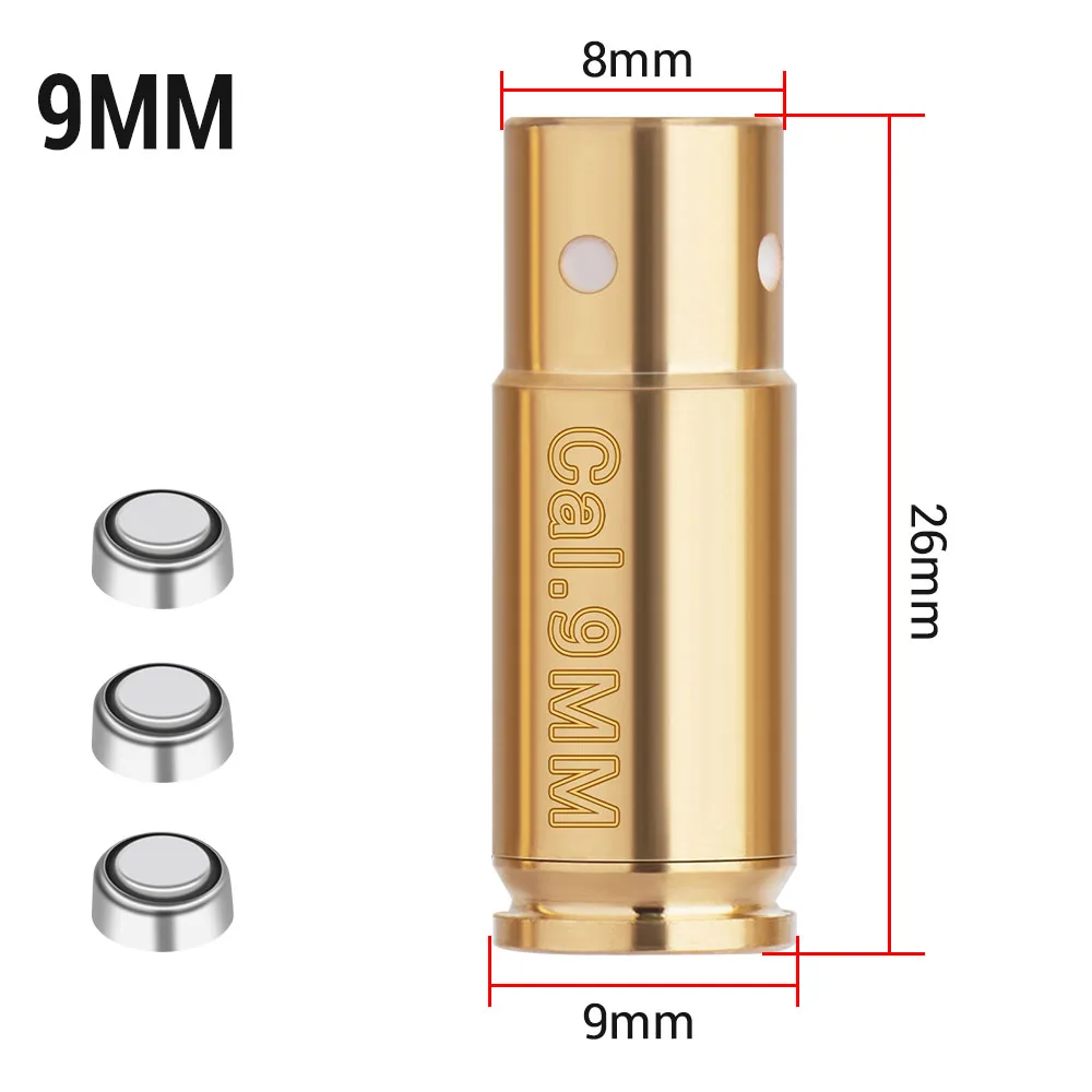 9mm Red Dot Laser Brass Boresight CAL Cartridge Barrel Bore Sighter for Hunting Gun Scope Adjustment Rifle Pistol Shotgun