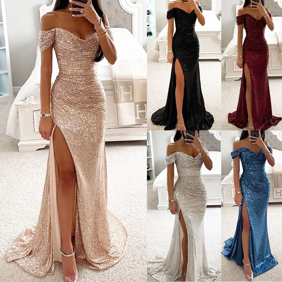 

DIOSA Luxury Evening Prom Dresses for Women Sexy Off-shoulder High Split Sequins Maxi Dress Ladies Elegant Bridesmaid Partywear