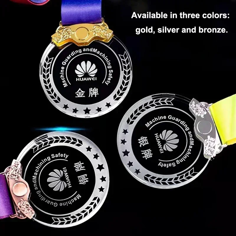 Award Medals Free Customized Metal Transparent Crystal Medal Hanging on Neck Color Printed or Engraved 1Pc