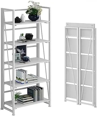 

No-Assembly Folding Bookshelf Storage Shelves 5 Tiers Vintage Multifunctional Plant Flower Stand Storage Shelves Bookcase for H