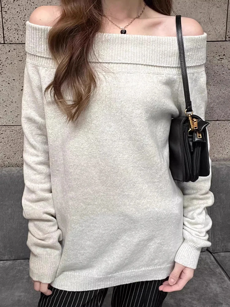 

Yaphleet Y2K Женские винтажные свитера с открытыми плечами 2024 Модные женские мягкие хлопковые пуловеры для ленивых женщин шикарные трикотажные топы