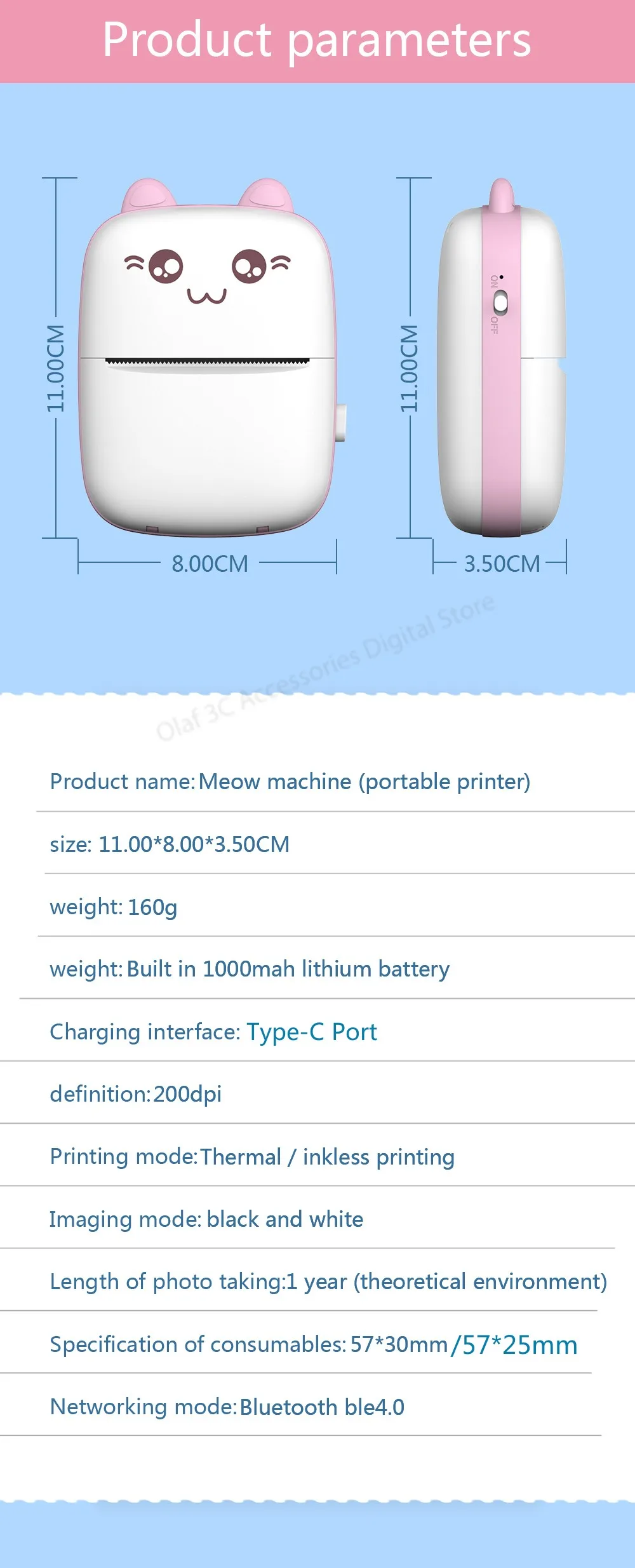 Meow-Mini Impressora Térmica Portátil Sem Fio, Impressoras