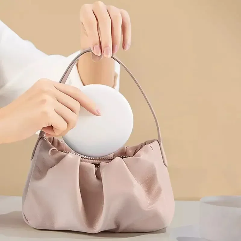 Mini Portable Makeup Mirror 2Side Folding Makeup Compact Pocket Mirror Women Luminous Effect Pink White Mini Personalized makeup mirror