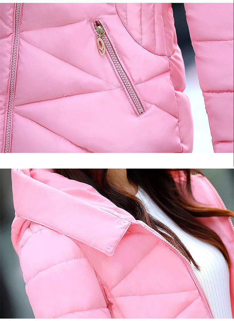 Korean Fashion Slim Thin Long Down Cotton Jacket Winter Warm Thick Parkas Cotton Women Snow Outerwear Big Fur Collar Female Coat