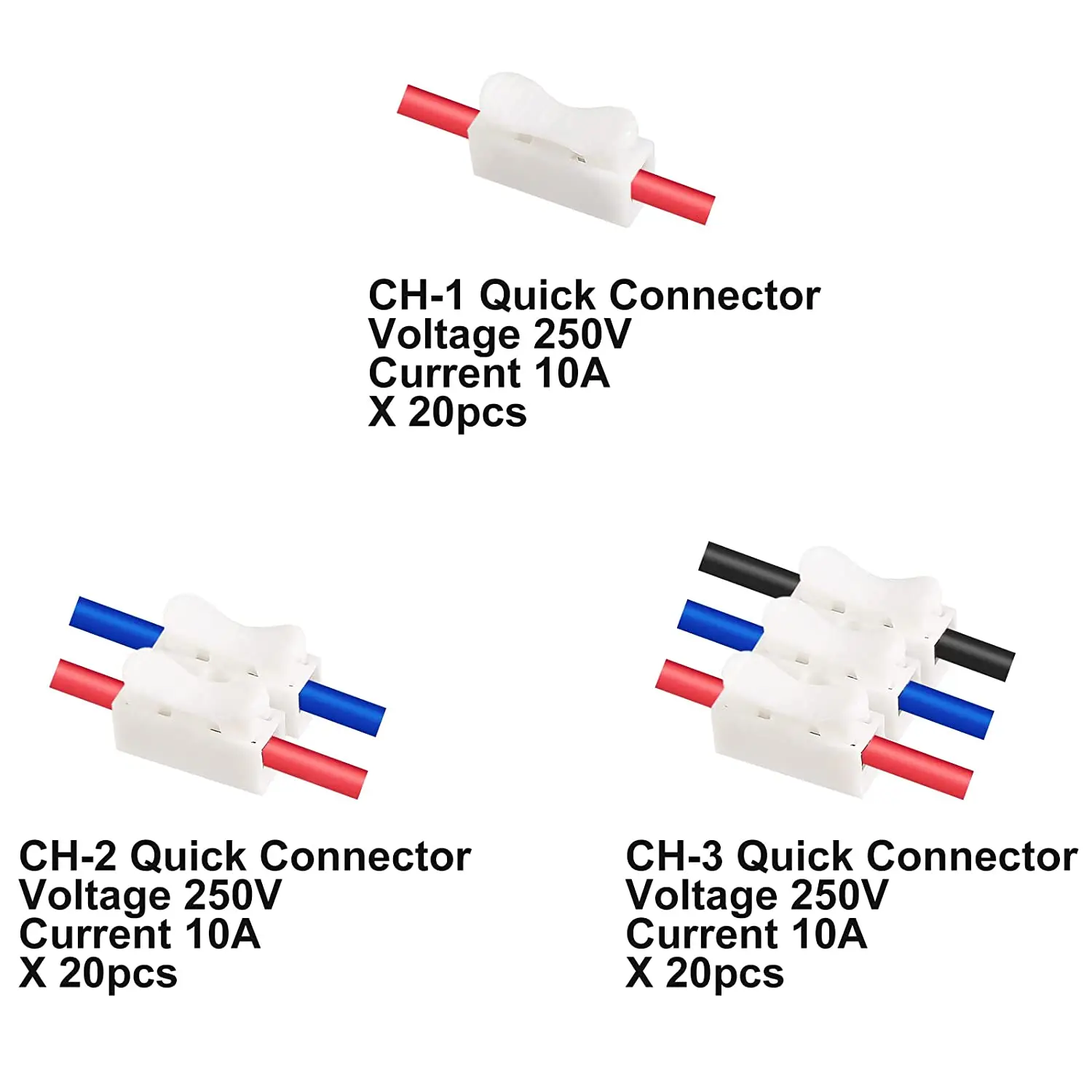 100 conectores rápidos eléctricos con resorte de 2 pines, conector de cable  rápido de empuje de 10 A 220 V, terminal de cableado blanco para