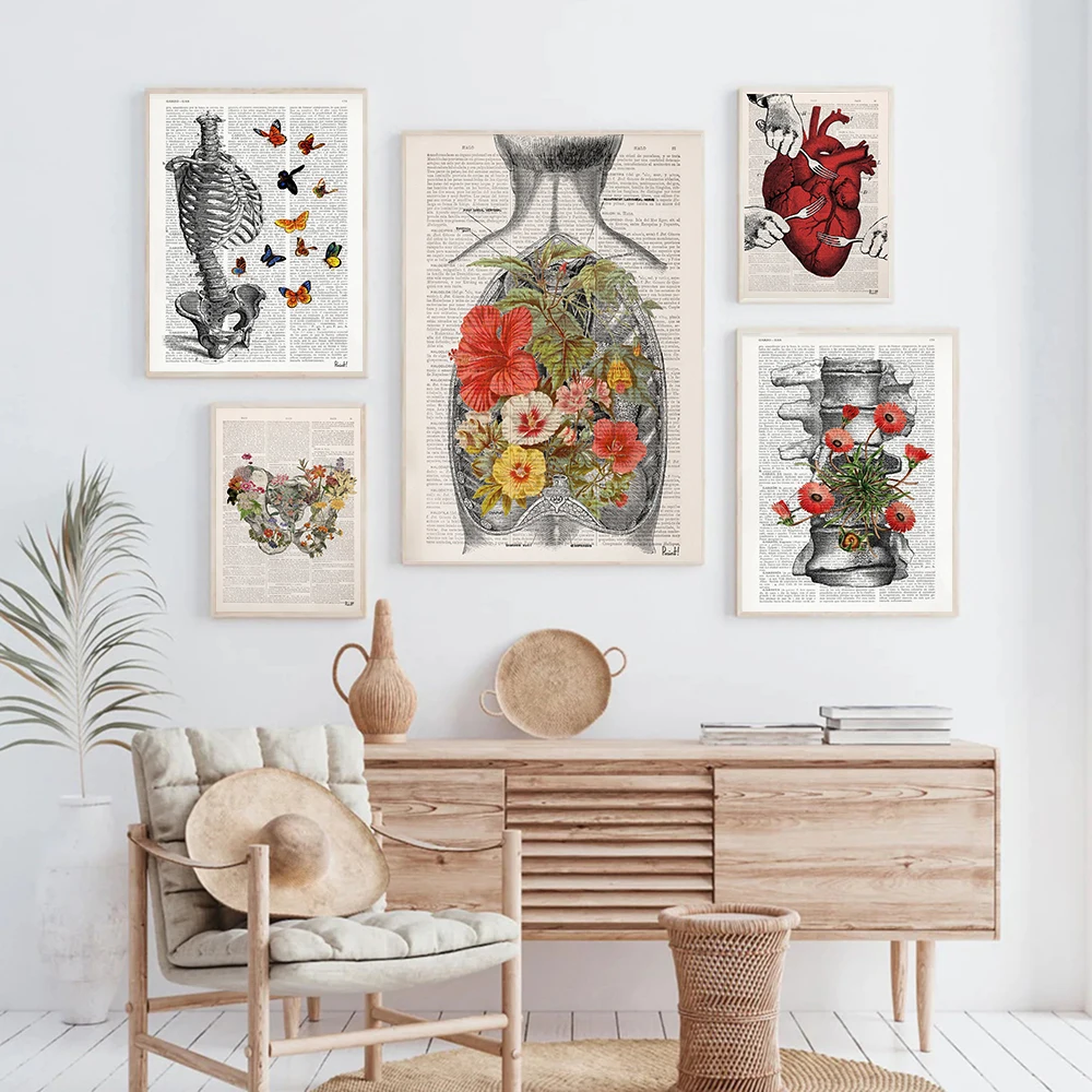 

Retro Dictionary Quote Body Art Medical Creativity Poster Print Flowery Pelvis Anatomy Modern Canvas Painting Room Home Decor