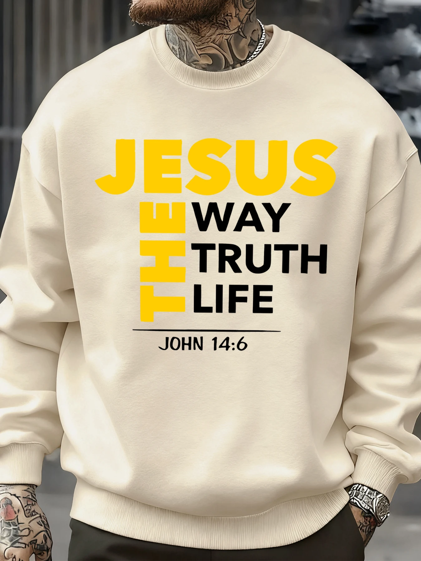 Jesus Der Weg Wahrheit Leben Drucke Männer Pullover Straße Fleece Sweatshirt Crewneck Herbst Casual Streetwear Weiche Lose Kleidung – Detail 16