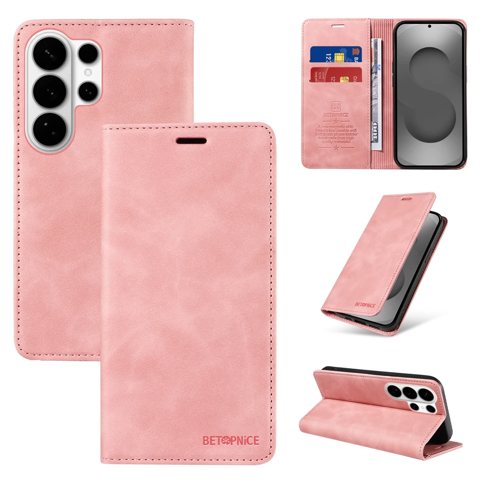 Premium Magnetic Leather Flip Wallet Case with Kickstand - Classic Business Design