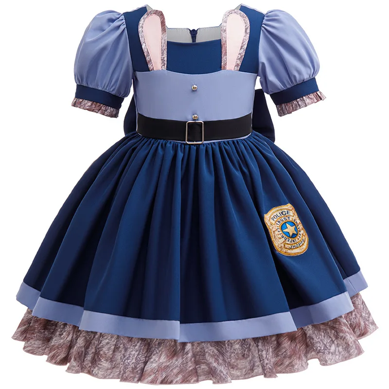 Mädchen Hasen-Polizei Cosplay Kostüm Judy-Inspirierte Uniform Kleid mit Hasenohren-Stirnband für Halloween Bühnenauftritte – Detail 2