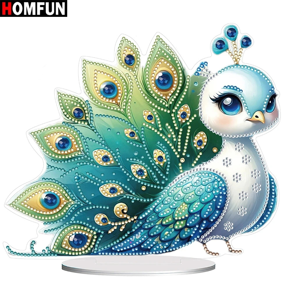 

Алмазная живопись HOMFUN 5D «сделай сам», настольное украшение особой формы с вышивкой животных, павлинов, семейный настольный декор, подарок