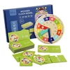 Wooden Clock Model Teaching Aid Montessori Learning Clocks with Cards Kindergartner Toys School Interaction Playroom Time Game 1