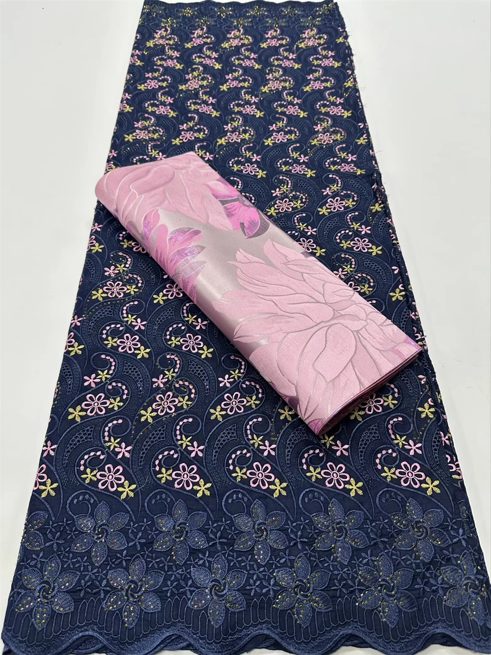 아프리카 Sego Headtie 및 드라이 레이스 스위스 보일 레이스 원단 코튼 자수 소재 5 야드