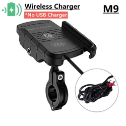 Universal Motorcycle Phone Holder with Quick USB and Wireless Charging, Mirror Stand and Handlebar Mount (M9 WirelessCharger)
