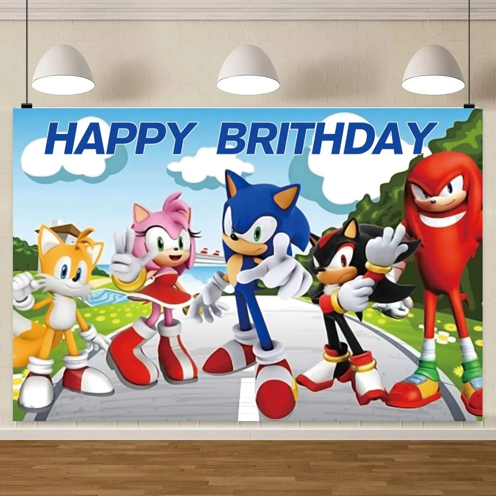 thumbnail image 1 of Fondo fotográfico de Sonic The Hedgehog, Rosy The Rascal, suministros para fiestas de cumpleaños, baby shower, pancartas y decoración, 1 of 4
