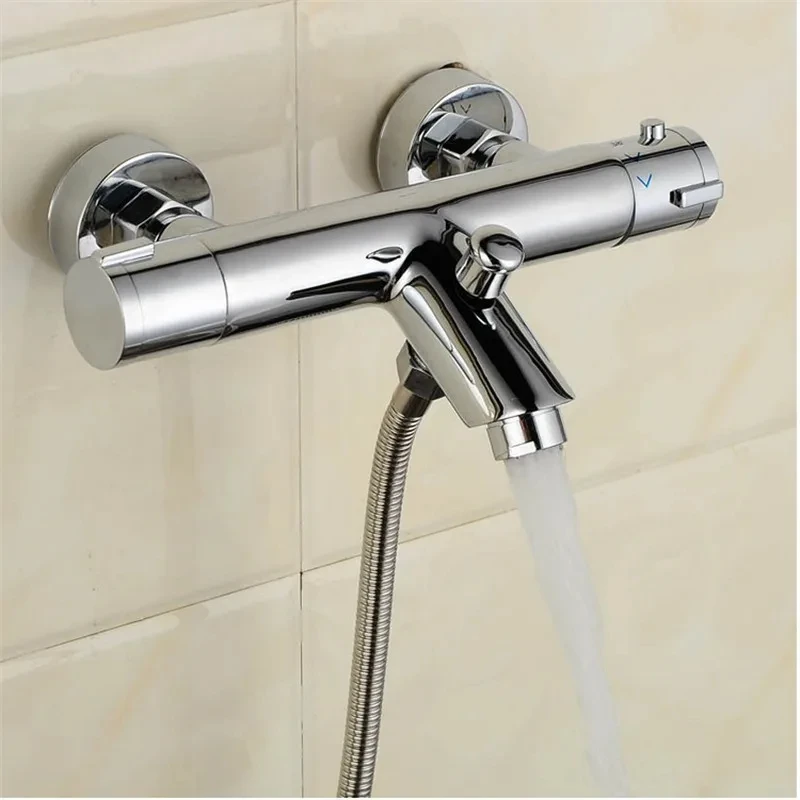 Chrome Thermostatic Shower Faucets Bathroom Thermostatic Mixer Tap Hot And Cold Bathroom Mixer Mixing Valve Bathtub Faucet