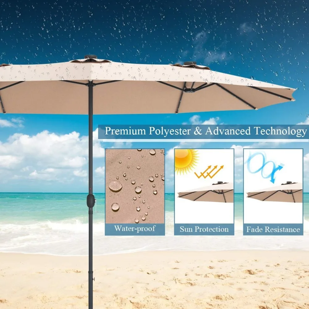 15 Ft Double Sided Patio Umbrella with Solar Lights 3