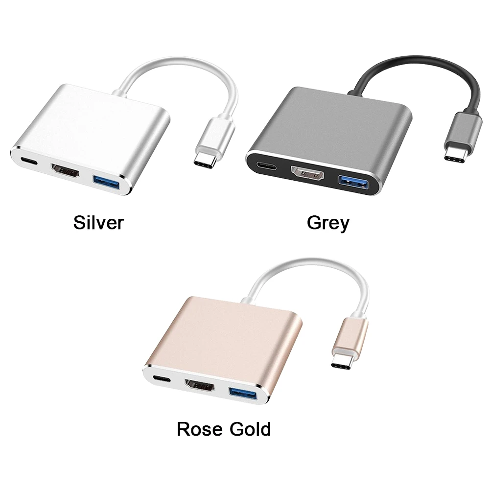 노트북 PC용 어댑터 PD 충전 포트 USB C 허브, 알루미늄 합금 휴대용 범용 액세서리, HD 4K 30Hz 오디오 비디오, 3 in 1