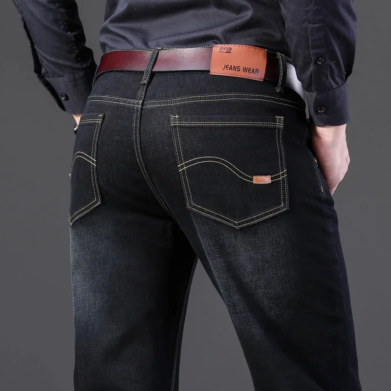Classic Black Men's Jeans Straight Leg Baggy Plus Size Pants Wear Comfortable Dark Pants Thin for Dad Gift Dad denim pants denim trousers