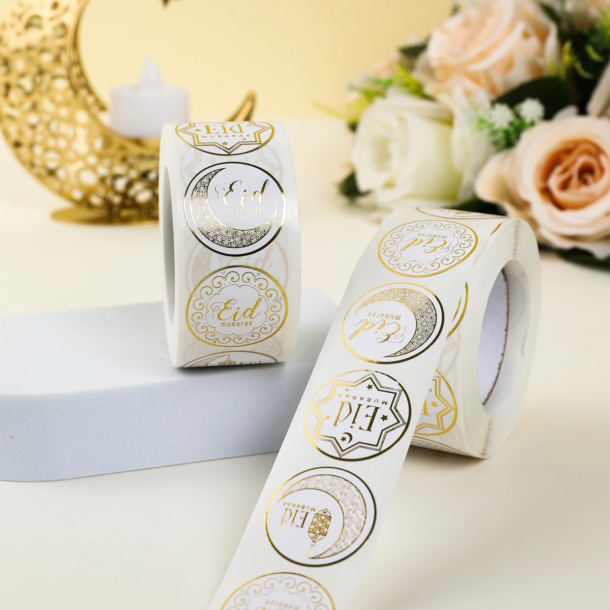 EID Mubarak Roll Stickers Ramadan Kareem Gifts Packaging Seal Stickers Islam Muslim Festival Party Decor EID Gift Labels