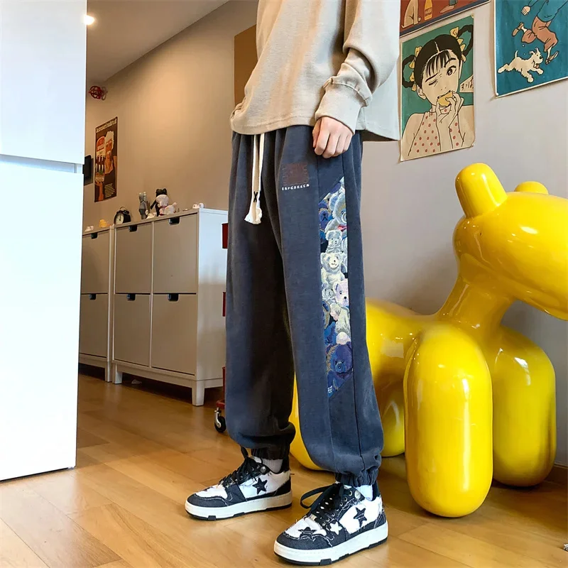 

Mens Sports Pants Printed Loose Straight Casual Trousers Male Spring and Autumn New Versatile Fashion Drawstring Men Sweatpants