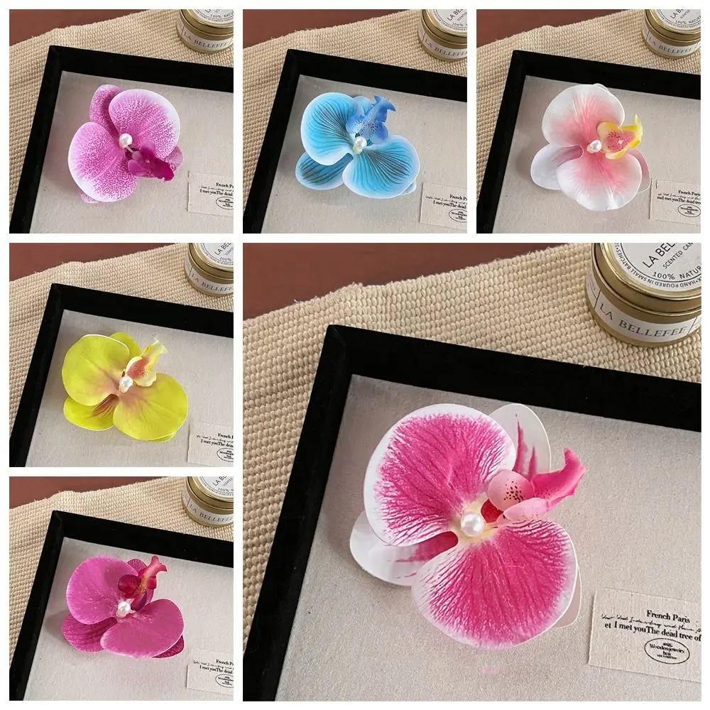 Cloth Flower Hair Clip Pearl Korean Style Orchid Flower Hairpin Butterfly Orchid Bohemian Style Girl Hair Clip