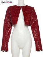 غريب سنور فو سترة جلدية المرأة محب الأفعى طباعة الخريف الاتجاه س الرقبة كم كامل الشارع البرية الأساسية أبلى معطف المحاصيل 6