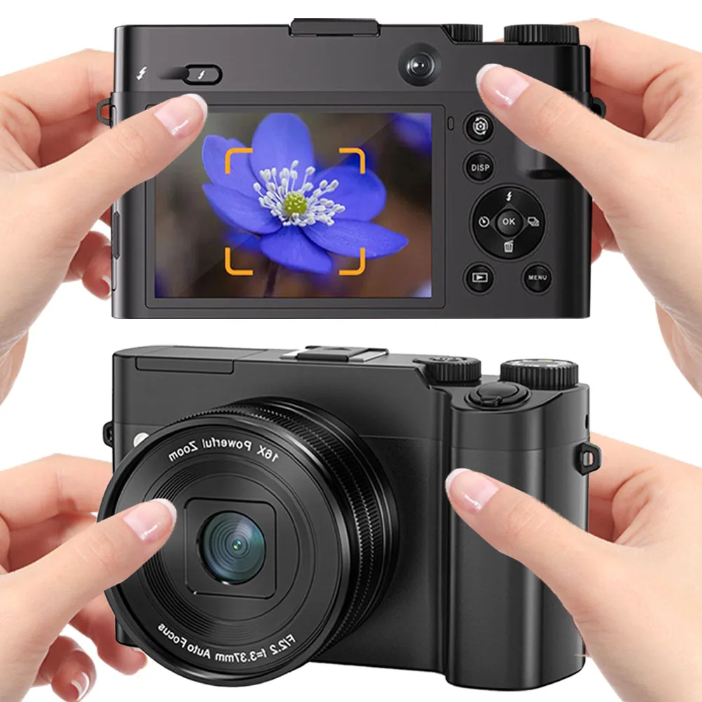 4K 64MP Digital Camera Dual Lens Cameras with Anti-Shake Flash 16X Digital Zoom Selfie Camera Compact for YouTube