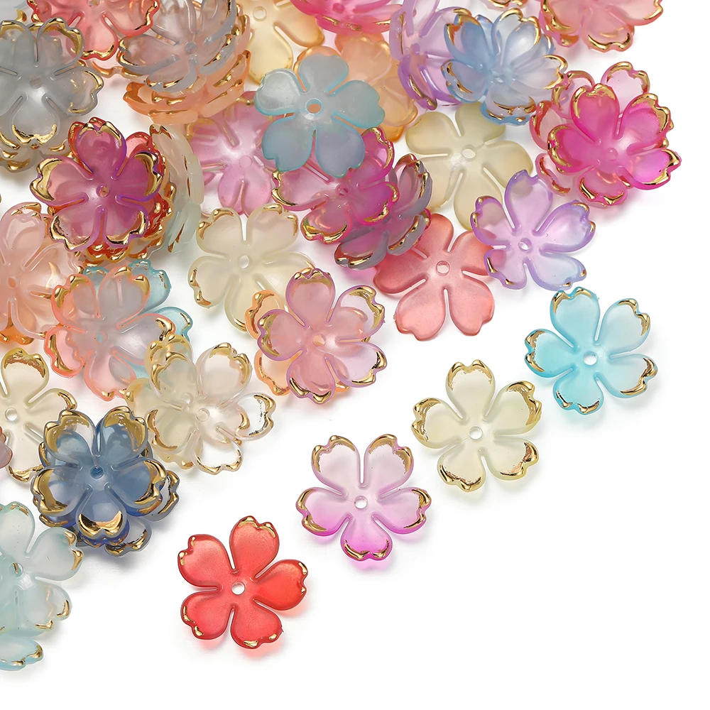 50 قطعة تغيير تدريجي أزهار الكرز الاكريليك الخرز الذهبي نحى طقطق بتلات موصل سحر DIY بها بنفسك صنع المجوهرات الصوتيات