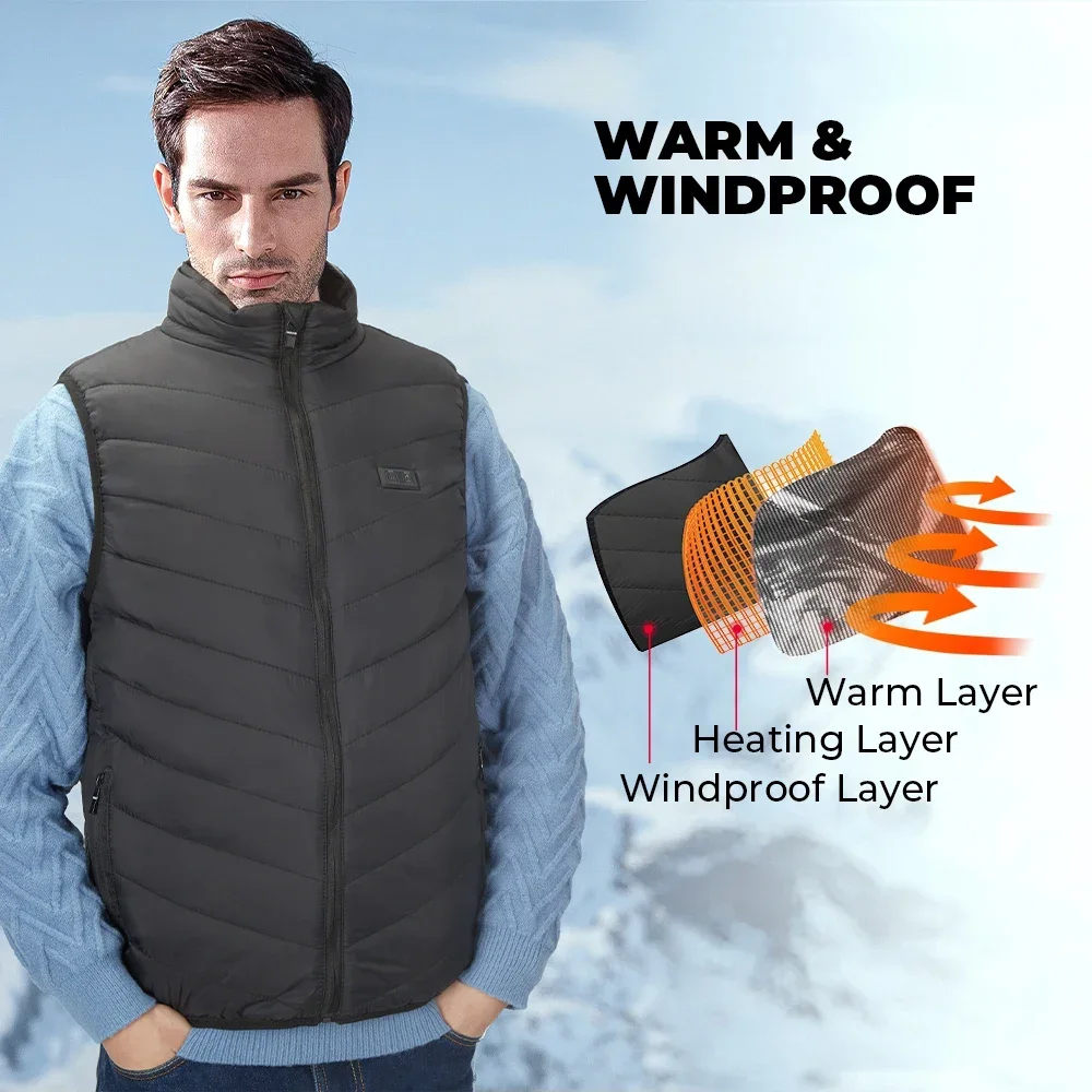 New USB Electric Heated Vest Winter Smart Heating Jackets Men Women Thermal Heat Clothing Plus Size Hunting Coat Keep Warm Black