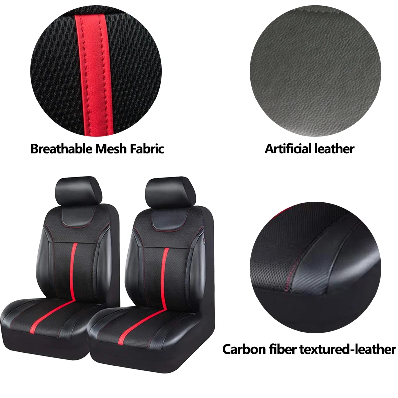 CAR-GRAND Universal Luxury Wood Grain Leather Universal Fit Full Set Car Seat Cover, Airbag Compatible,Fit for Suvs,Sedans,Vans,Trucks (Black with