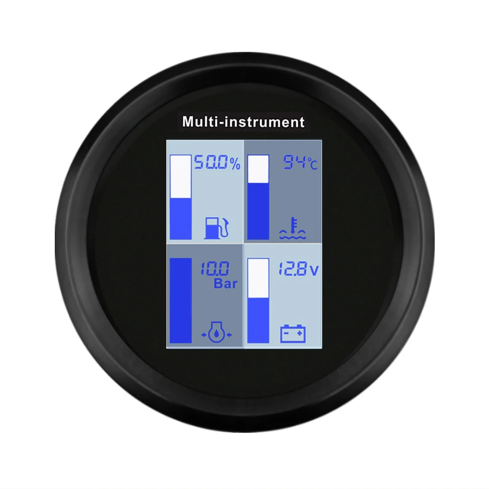 

Newest 85mm 4 in 1 Multi-functional Gauge Water Temperature Fuel Level Voltmeter Oil Pressure with Alarm for Car Boat Motorcycle