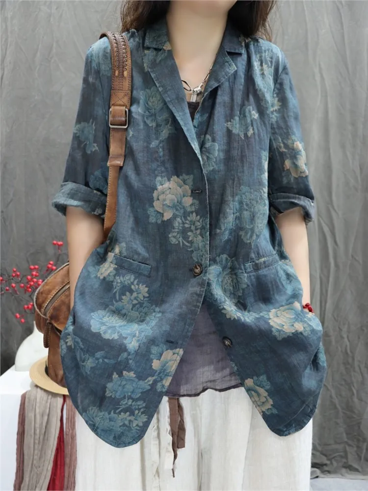 Flower Floral Coats Ladies Oversized Summer Blazer Suit Coat