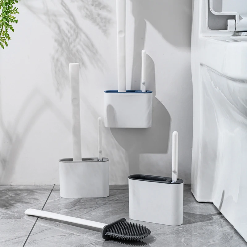 Pendurado na parede escova de vaso sanitário com suporte longo lidar com silicone escova de toalete cerdas macias wc escova de limpeza acessórios do banheiro